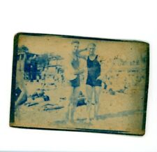 Antique vintage snapshot cyanotype photo gay interest Shirtless man swimsuit picture