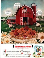 Vintage advertising print Cereal Quaker Oats LIFE Useful Protiens Farm Art 1963 picture