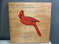 11” Square Carved Wood Cardinals Appear When Angels Are Near Handmade Sign EUC picture