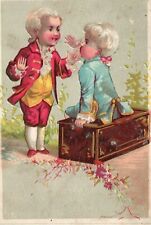 1880s-90s Two Boys Wearing Victorian Dress Talking Trade Card picture