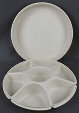 Vintage Tupperware Divided Veggie Serving Tray with Lid,Almond Color,No Dip Bowl picture