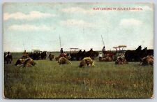 South Dakota~Farming~Harvest~Horse Drawn Plows~Hay Stacks~1917 Postcard picture