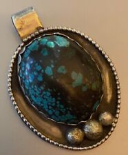 Navajo Pendant Exceptional Natural Turquoise w Three Drops Sterling Silver .925 picture