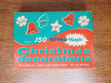 Vtg 1950s Styro-Magic Christmas Decorations w/Box Styrofoam Stick On Bells Stars picture