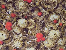 Vintage 1950's 60's Roses Floral Fabric~Orange  Yellow Brown 35