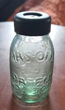 ANTIQUE Small Green Masons Jar Patent Nov. 30th 1858 w/Stopper Lid  picture