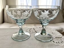 2 Light Aqua-Blue Waterford Crystal Great Room, Jasmine Pearl Pattern Glasses picture