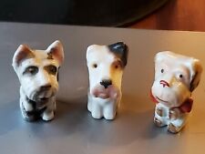 3 Vint 1940s Porcelain Terrier Miniature Dog  Figurines w/ Ribbons Around Necks picture