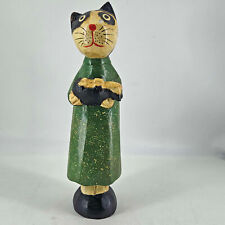 Wooden Wood Cat mom holding kitten Hand Painted Folk Art figurine picture