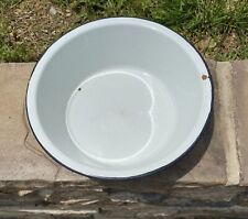 Vintage White Enamelware Basin Bowl with Black Trim Rim Wash Pan 10” Diameter picture