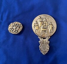 Small Hand Held Silver Repousse Mirror and Small Silver Pill Box picture