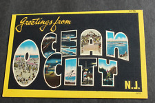 Postcard Large Letters Greetings from Ocean City NJ  Vintage Linen picture