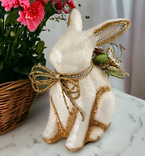 Handcrafted Glittery Rabbit With Jeweled Gold Tone Accents Flowers & A Butterfly picture