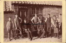 FABULOUS CABINET CARD WORKERS & DOG OUTSIDE OFFICE VICTORIAN ANTIQUE PHOTO #C938 picture