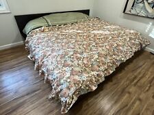 Vintage Floral Bedspread Coverlet Tablecloth Ruffle Farmhouse Cottage 114 X 65” picture