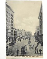 1911 Vtg Seattle WA Scene on Second Ave Showing Savoy Hotel Horse Drawn Wagons picture