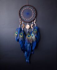 Handmade Navy Celestial Dream Catcher with Moon Phases  | Peacock dreamcatcher picture