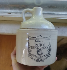 ANTIQUE EARLY 1900 CROSS & SONS OVERLAND DAIRY PURE THICK CREAM STONEWARE JUG picture