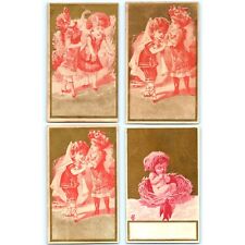 c1880s Gold Red Victorian Children Girls Baby Nest Stock Trade Card LOT of 4 C13 picture