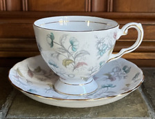 Vintage Tuscan Fine English Bone China Floral Cup Saucer White Gold Color Trim picture