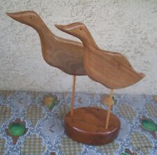  HAND CARVED Mid Century Pair of WOODEN Shore Birds Herman Style Sculpture Stand picture
