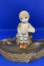Counrty little  Boy figurine leaning on a fence porcelain. Hand painted vintage  picture