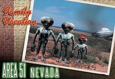 Area 51 Nevada, Family Vacation, Aliens Little Green / Gray Men, UFO -- Postcard picture