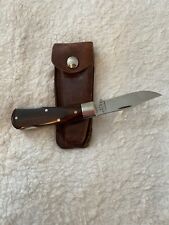 Vintage Kabar 1186 Stainless Wood Lockback Knife With Leather Belt Case picture
