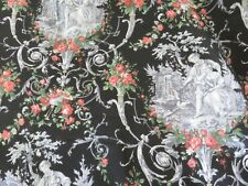 Gorgeous Vin Toile ROMANTIC ROSES & Lovely Couple w/SCROLLS on Midnight BLACK picture