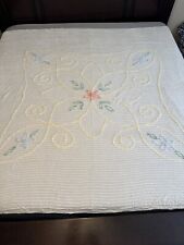 Chenille Coverlet Bedspread Cotton Pink Yellow Blue Green 94 X 74 VTG picture