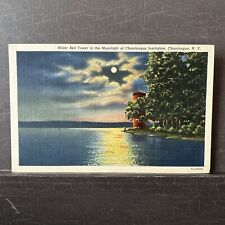 Miller Bell Tower Moonlight Chautauqua arts Institution NY Linen Postcard 1942 picture