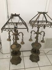 Pair Of Victorian Style Brass Ornate Candelabra Lamps Massive For Restoration  picture
