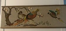 Vintage MCM Peacock Bird Pebble Gravel Art Wall Picture 36”X 12.5” picture