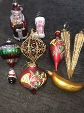 Unique Glass Christmas Ornaments Red Gold Glitter Lot Of 9 Vintage? Santa Banana picture