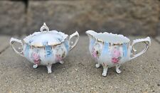 Antique RS Prussia Sugar Bowl & Creamer Set Pink Roses ~ picture