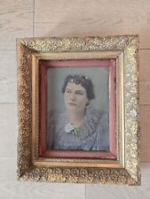 Hand Tinted Antique Victorian Whole Plate Large Tin Type Portrait, Ornate Frame picture