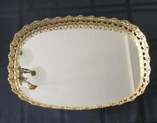 Vintage Mirrored Oval Gold Filigree Vanity Tray Hollywood Regency 13