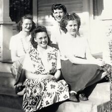 J8 Photograph 1940's Four Beautiful Women 4 Pretty Porch Sunlight Portrait picture