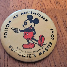 Rare 1930's Mickey Mouse Buy Cote's Master Loaf Pinback Walt Disney Enterprises picture