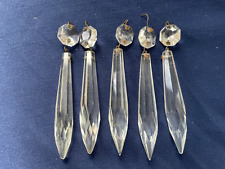 Lot Of 5 Antique Mid 1800s U Drop Brass Pins Crystal Glass Chandelier Prisms picture