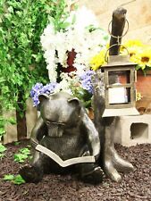 Aluminum Whimsical Bookworm Bear Reading By Forest Tree Garden Lantern Statue picture