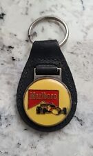 Vintage 1980s Marlboro Racing Car Enamel Leather Metal Keychain picture