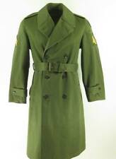 Vintage 50s US Army Overcoat Men Size S Green Military Chevron 1st Corp Patches picture