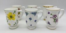 Set of Six Fine China Coffee Tea Mugs Porcelain Floral Patterns Royal Victoria picture