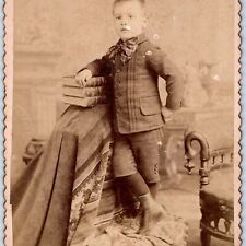 c1880s Reading, PA Handsome Little Boy w/ Books Cabinet Card Photo Saylor B13 picture