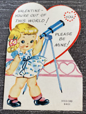 Vintage Valentine Card Americard Girl Telescope Youre Out Of This World picture