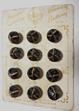 12 Vintage Diminutive Glass Buttons Original Card Czechoslovakia Hand Painted picture