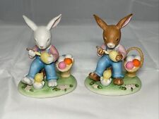 Vintage Lefton Bunny Rabbits Painting Eggs ~ Lot Of Two picture