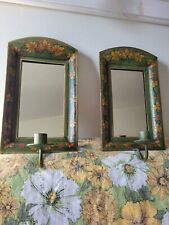Pair Of Hollywood Regency Mirror Hand painted Floral Candle Stick Wall Sconces picture
