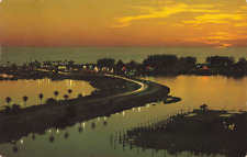 Clearwater Florida, Beach at Twilight, Memorial Causeway, Vintage Postcard picture